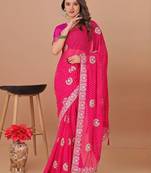 Pink bandhani gotta patti poly georgette designer bandhani saree