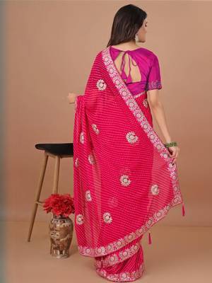 Pink bandhani gotta patti poly georgette designer bandhani saree 2