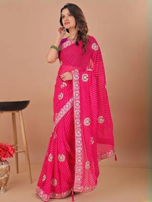 Pink bandhani gotta patti poly georgette designer bandhani saree 3