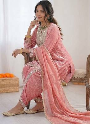 light Onion Pink Art Silk Thread with Mirror Dhoti Suit  3