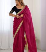 Red embellished sequinned saree with blouse piece