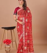 Red bandhani gotta patti poly georgette bandhani saree
