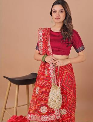 Red bandhani gotta patti poly georgette bandhani saree 2