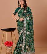 Green bandhani printed georgette saree