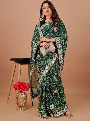 Green bandhani printed georgette saree 2