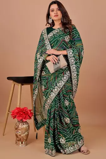 Green bandhani printed georgette saree