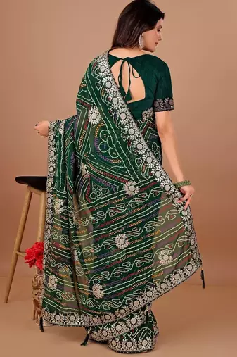 Green bandhani printed georgette saree