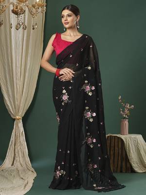 Black floral embroidered saree 1