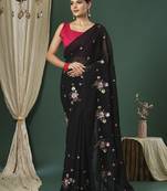 Black floral embroidered saree