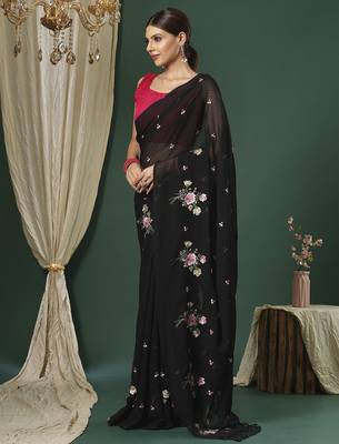 Black floral embroidered saree 2