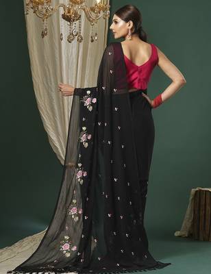 Black floral embroidered saree 3