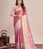 Pink woven design zari silk blend kanjeevaram saree