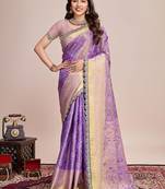 Purple ethnic motifs woven design kanjeevaram saree