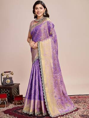 Purple ethnic motifs woven design kanjeevaram saree 2
