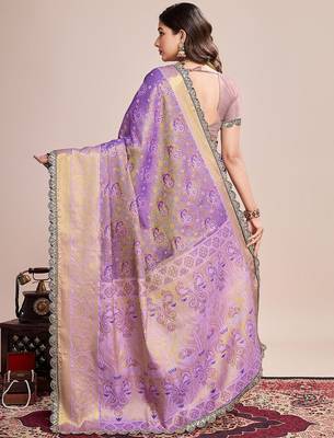 Purple ethnic motifs woven design kanjeevaram saree 3