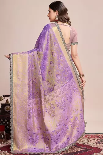 Purple ethnic motifs woven design kanjeevaram saree