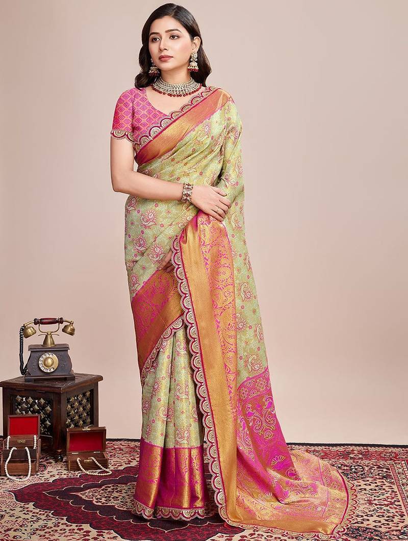 Green woven design kanjeevaram saree