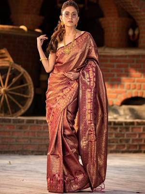 Purple embellished zari heavy work kanjeevaram saree 1