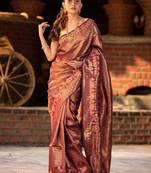 Purple embellished zari heavy work kanjeevaram saree