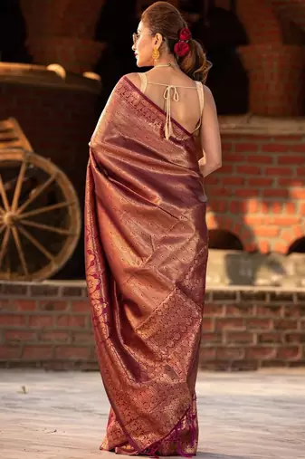Purple embellished zari heavy work kanjeevaram saree