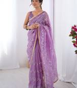 Lavender embellished emboridered beads and stones saree