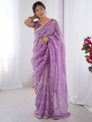 Lavender embellished emboridered beads and stones saree 4