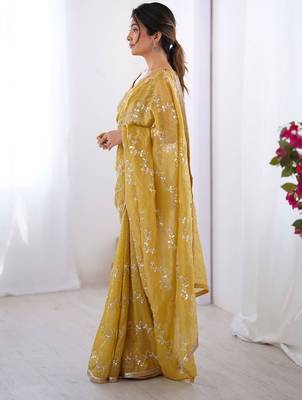 Mustard embellished sequined embroidered saree 2