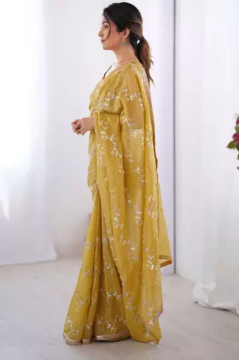 Mustard embellished sequined embroidered saree