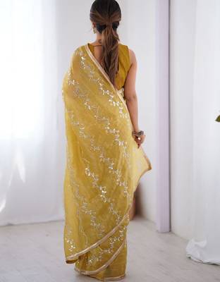 Mustard embellished sequined embroidered saree 3