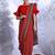 Red floral printed art silk dabu saree