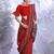 Red floral printed art silk dabu saree