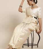 Cream cream-coloured & gold-toned paisley zari silk blend kanjeevaram saree