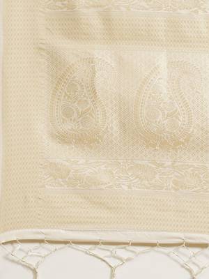 Cream cream-coloured & gold-toned paisley zari silk blend kanjeevaram saree 4