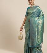 Teal teal & gold-toned woven design zari silk blend kanjeevaram saree