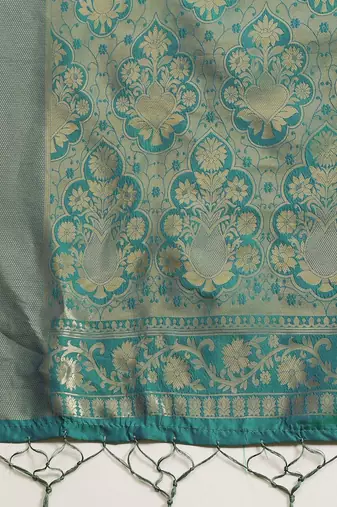 Teal teal & gold-toned woven design zari silk blend kanjeevaram saree