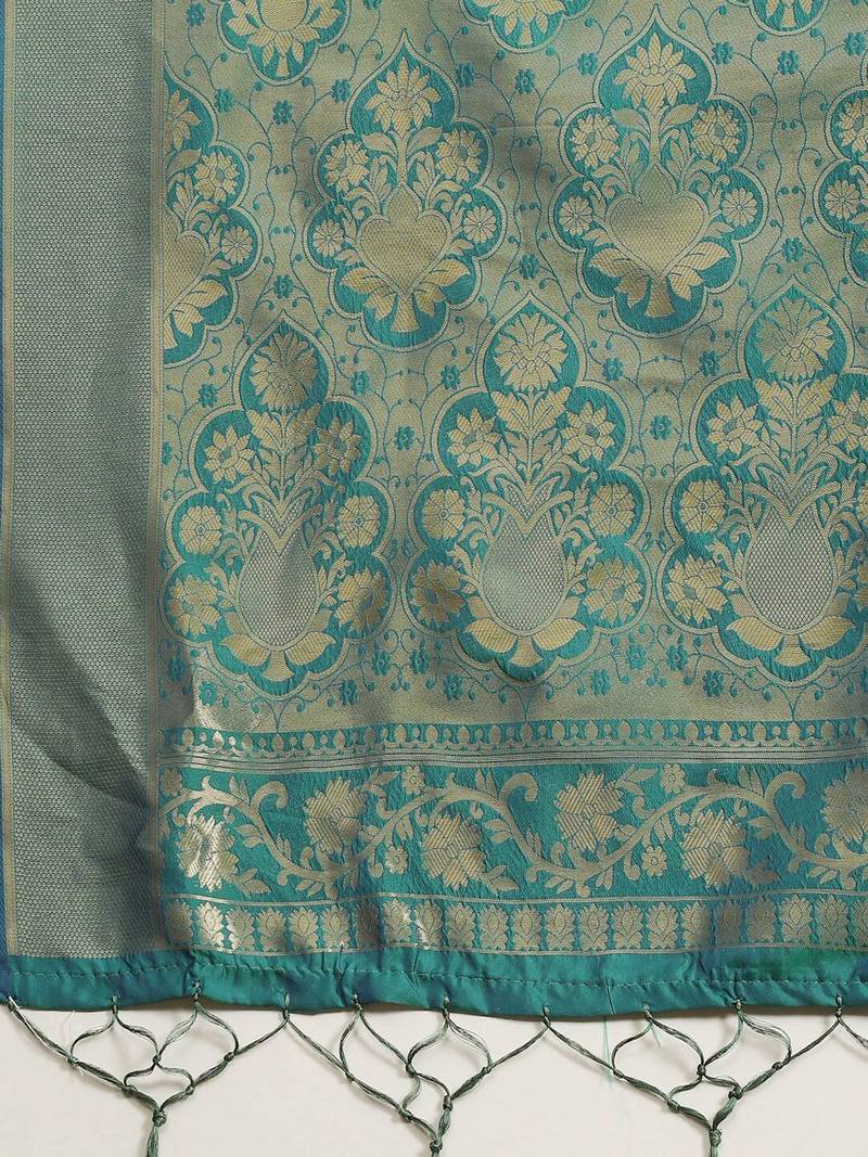 Teal teal & gold-toned woven design zari silk blend kanjeevaram saree
