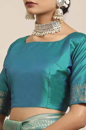Teal teal & gold-toned woven design zari silk blend kanjeevaram saree