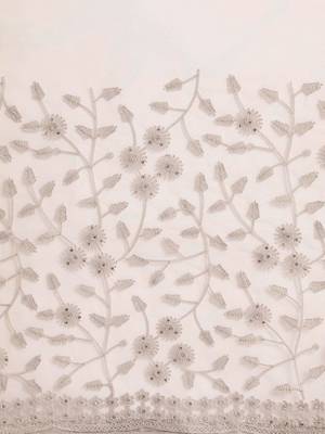 Beige floral embroidered beads and stones embellished net saree 4
