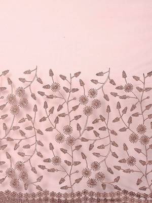 Pink embroidered beads and stones embellished net saree 4