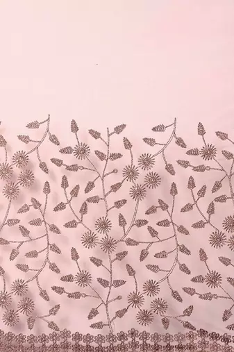 Pink embroidered beads and stones embellished net saree