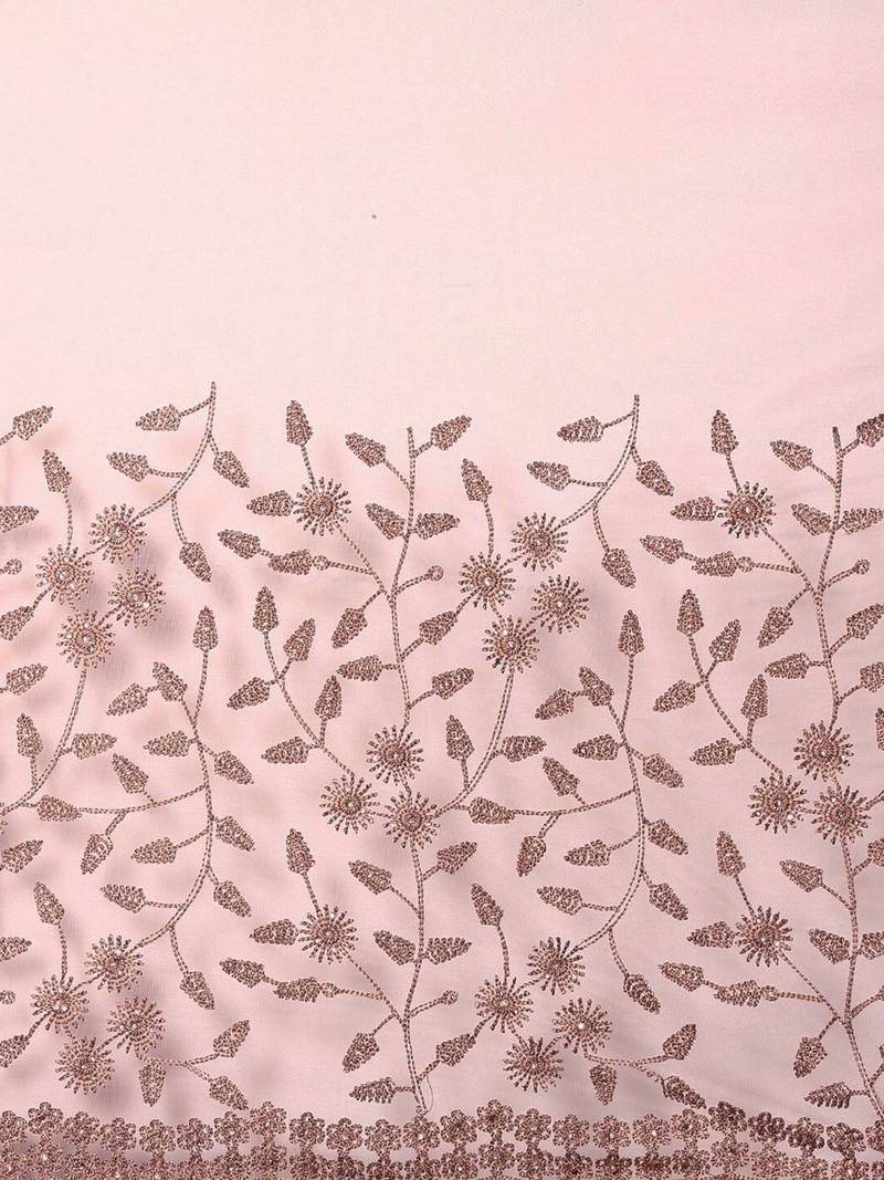 Pink embroidered beads and stones embellished net saree