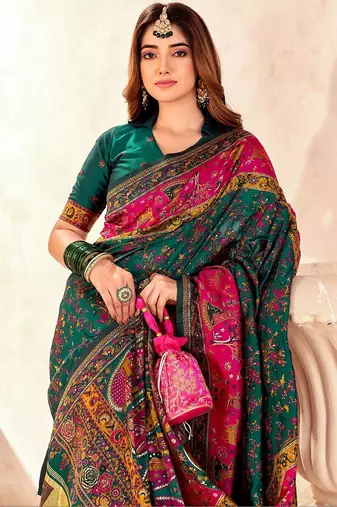 Multicolor ethnic motifs zari pashmina heavy work saree