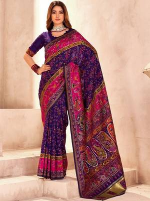 Purple ethnic motifs zari pashmina designer saree 1