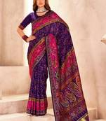 Purple ethnic motifs zari pashmina designer saree