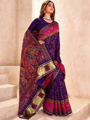 Purple ethnic motifs zari pashmina designer saree 3