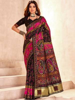 Black ethnic motifs zari pashmina saree 1