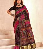 Black ethnic motifs zari pashmina saree