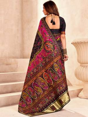Black ethnic motifs zari pashmina saree 2