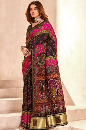 Black ethnic motifs zari pashmina saree