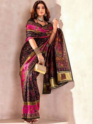 Black ethnic motifs zari pashmina saree 4